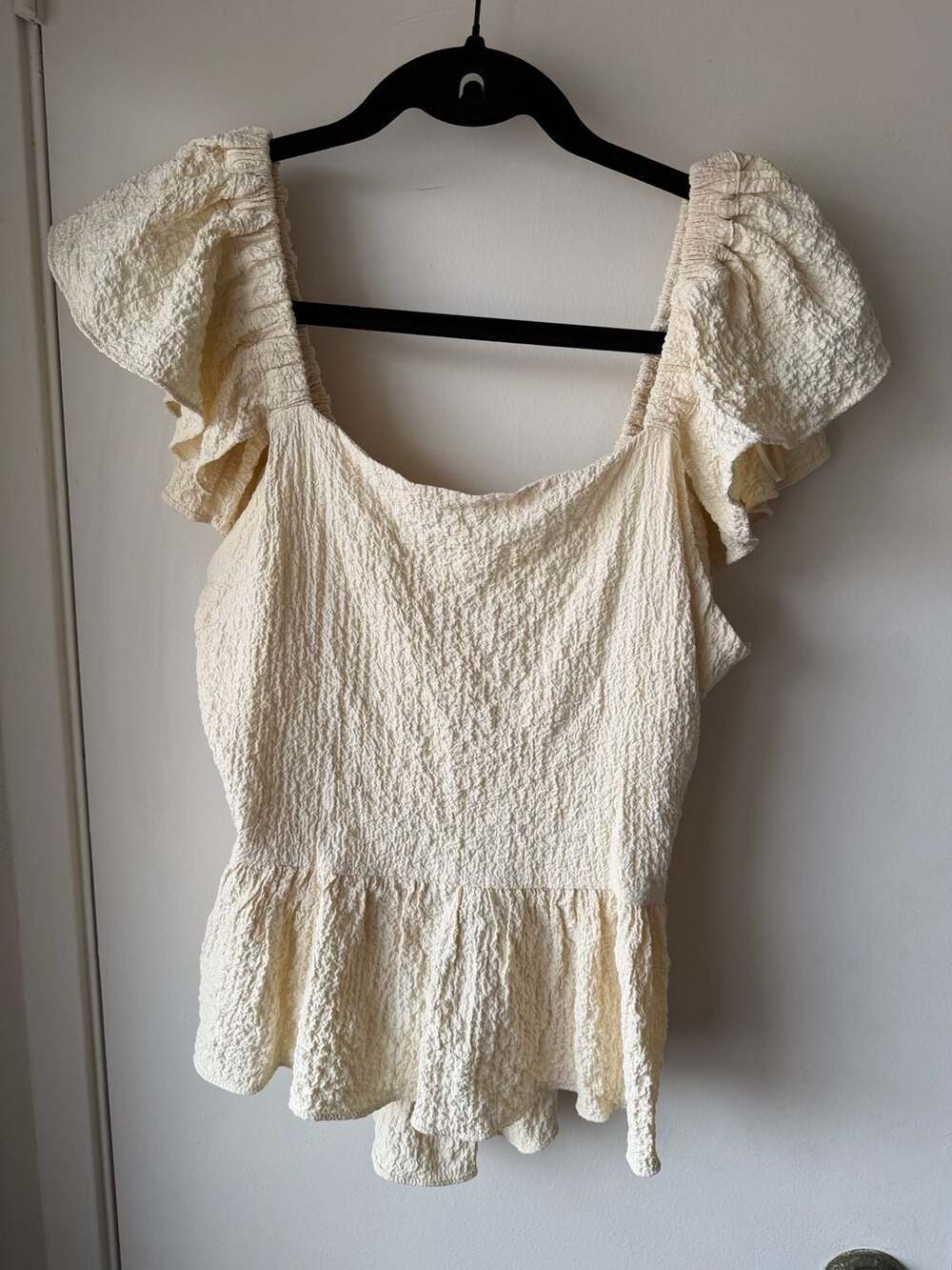 Miou Muse Puff Sleeve Crop Top Size M cream Tie Back Blouse